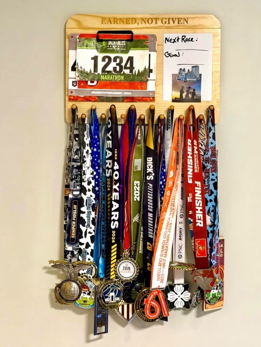 Wooden Medal Display Rack - Natural Finish